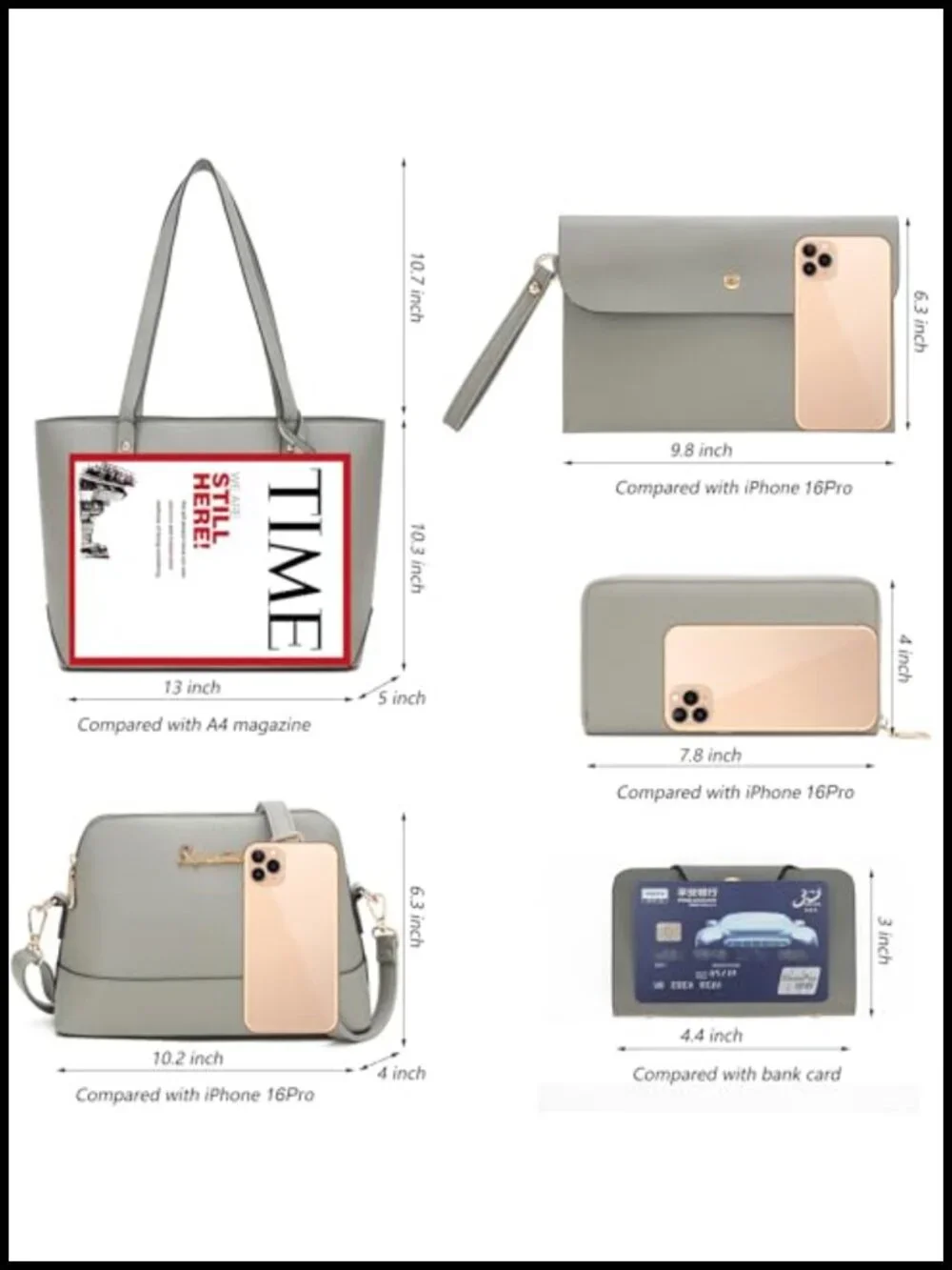 Synthetic Leather Shoulder Tote Bag Satchel Set 5pcs